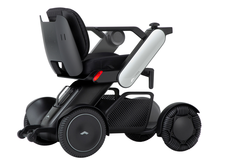 Rear quarter angle view of whill c2 portable power chair