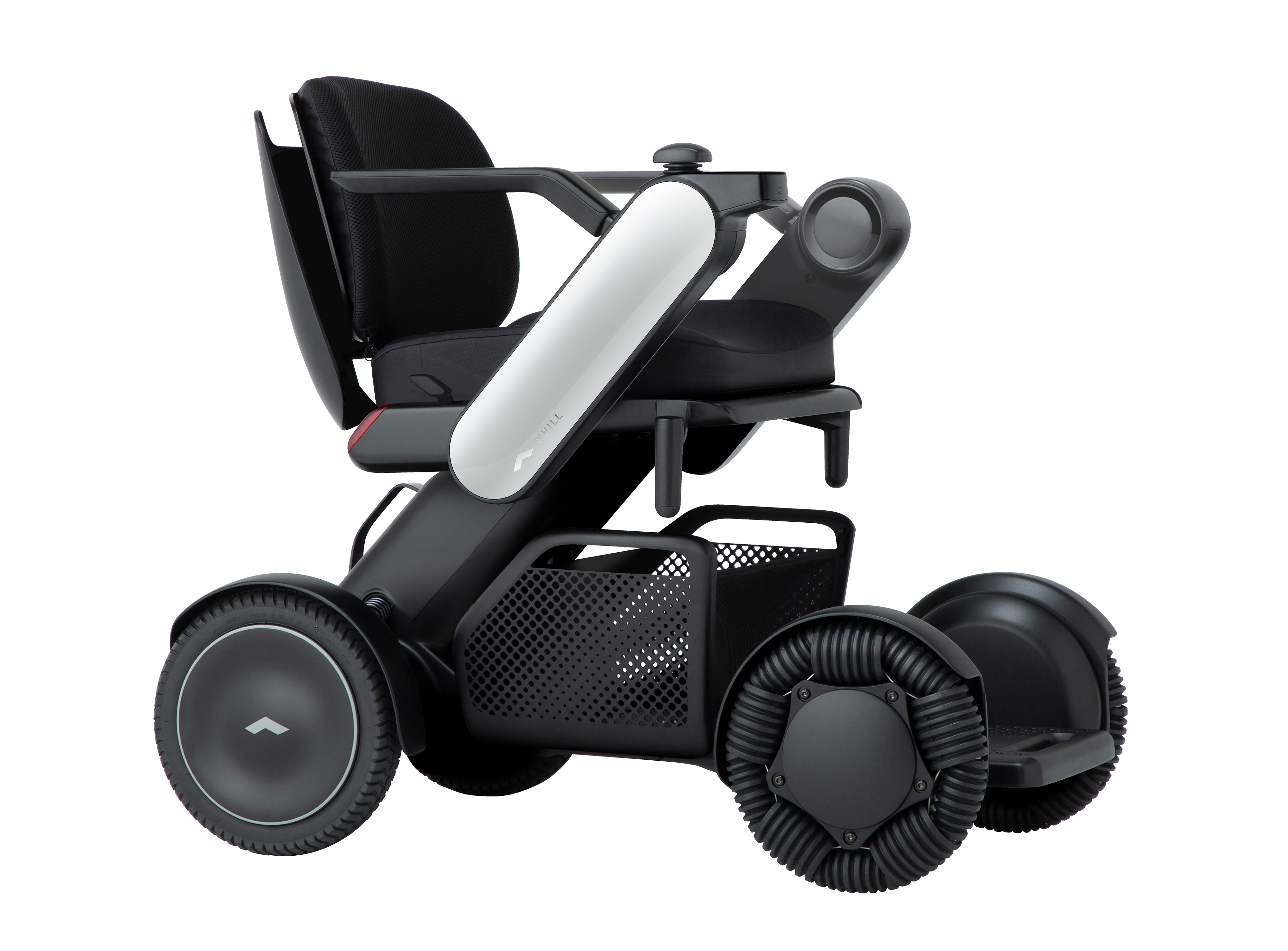 Body front quarter Front quarter angle view of whill c2 portable power chair