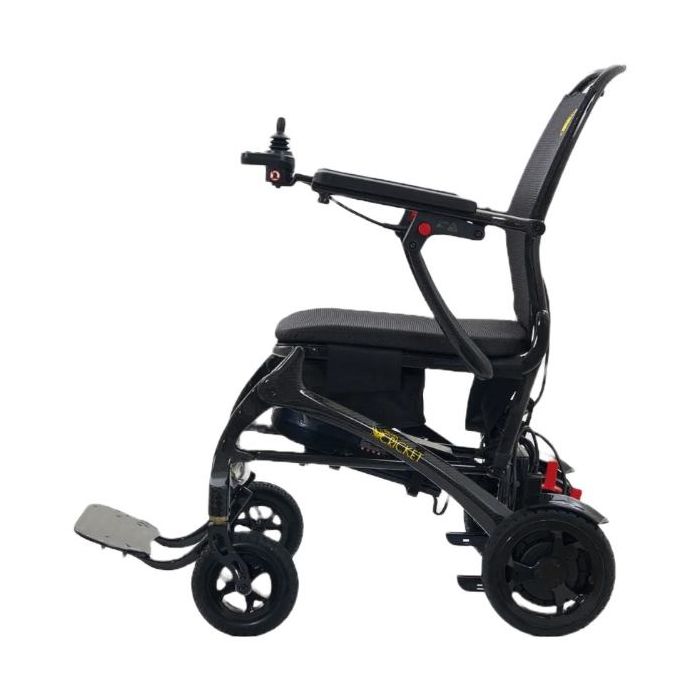Golden Cricket Left Side View Left Side View of the golden cricket wheelchair