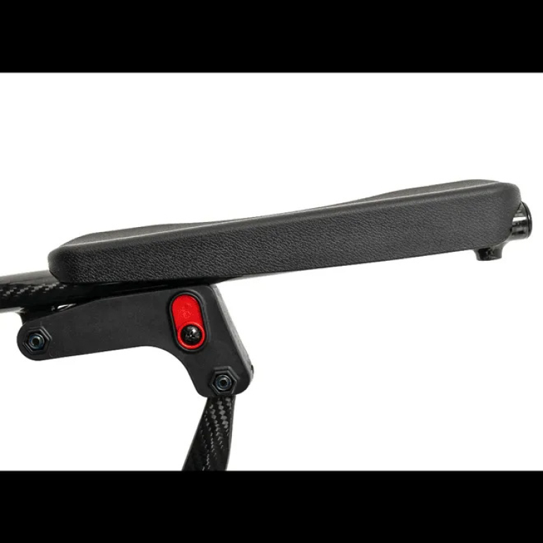 close up of the armrest of a jazzy carbon wheelchair