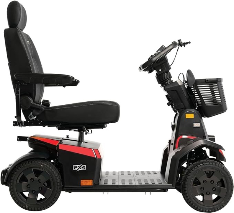 Pride PX4 Scooter side view pictured in Red