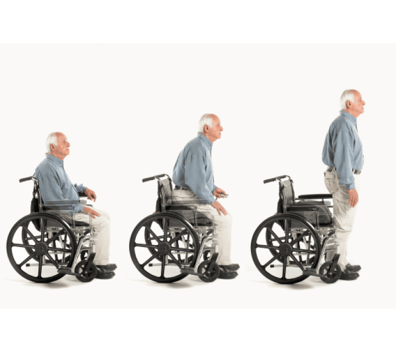 image of man standing using SitnStand for Wheelchairs