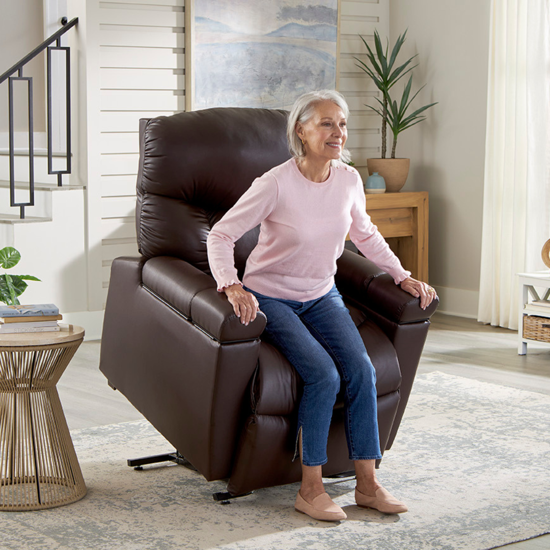 woman standing from cloud + lift chair